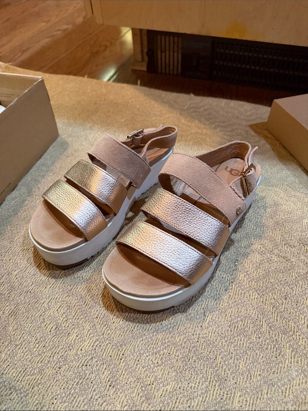 UGG Women's Rose Gold Metallic Platform Sandals